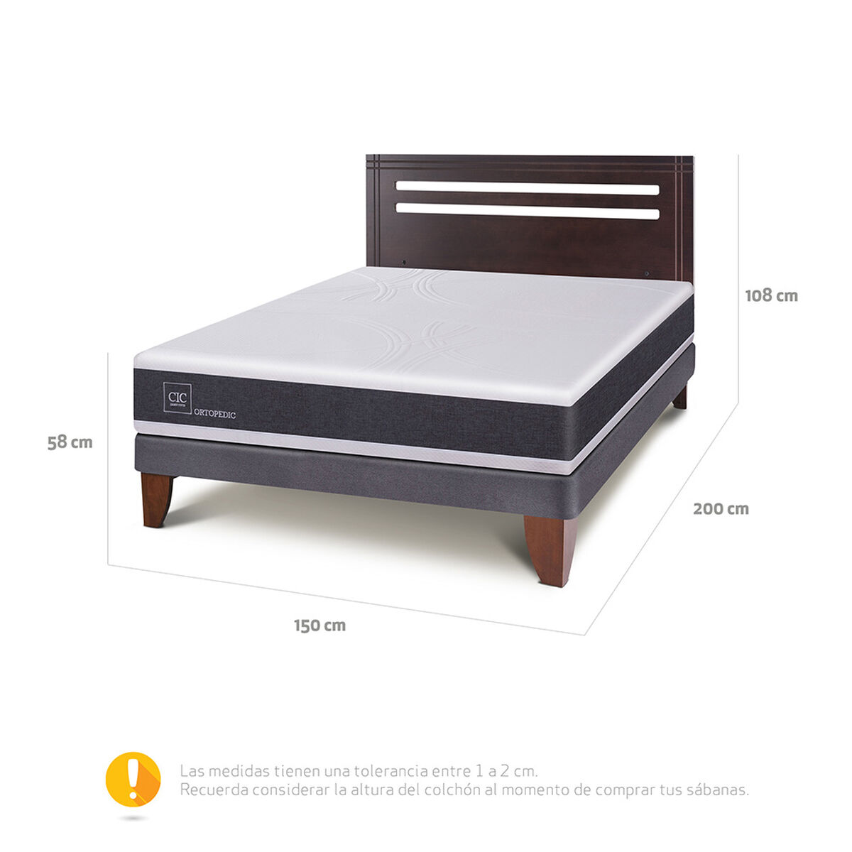 Cama Europea CIC 2 Plazas New Ortopedic + Respaldo