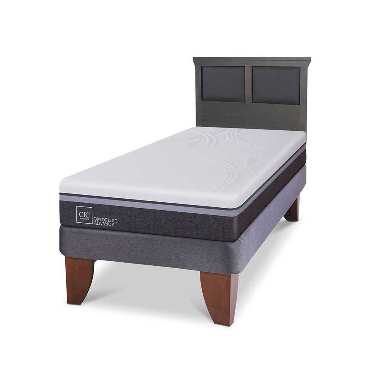 Cama Europea CIC 1,5 Plazas Ortopedic Advance + Respaldo Torino