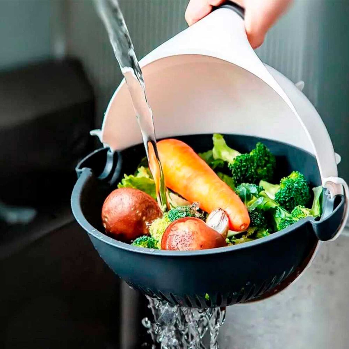 Bowl Cortador Rallador de Verduras Multifuncional 9 en 1 Simplit Blanco