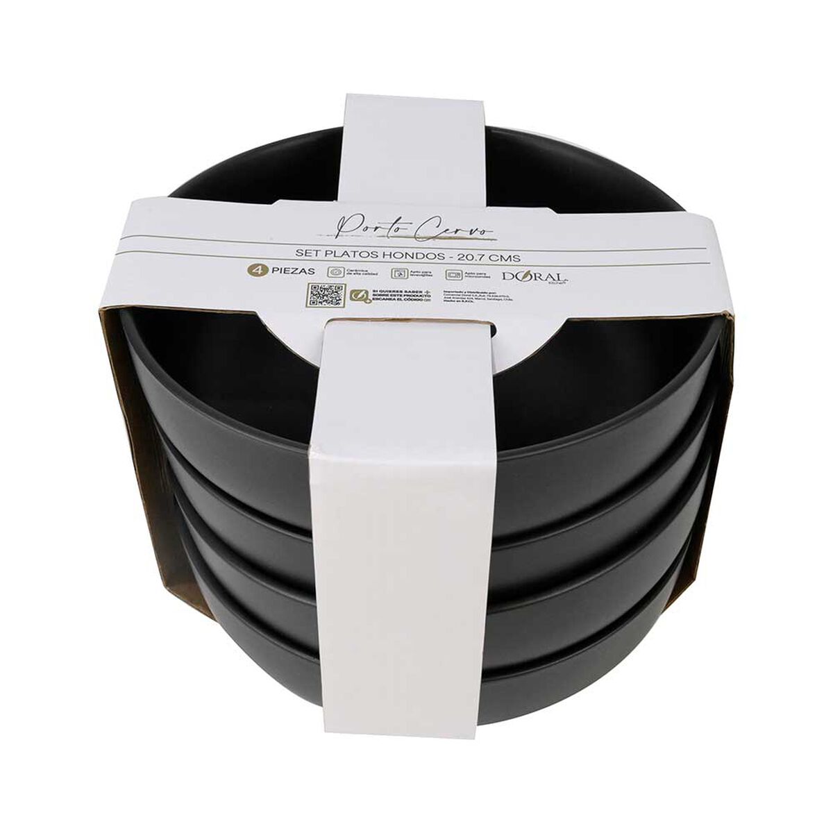 Set 4 Platos Hondo Doral Porto Servo Negro
