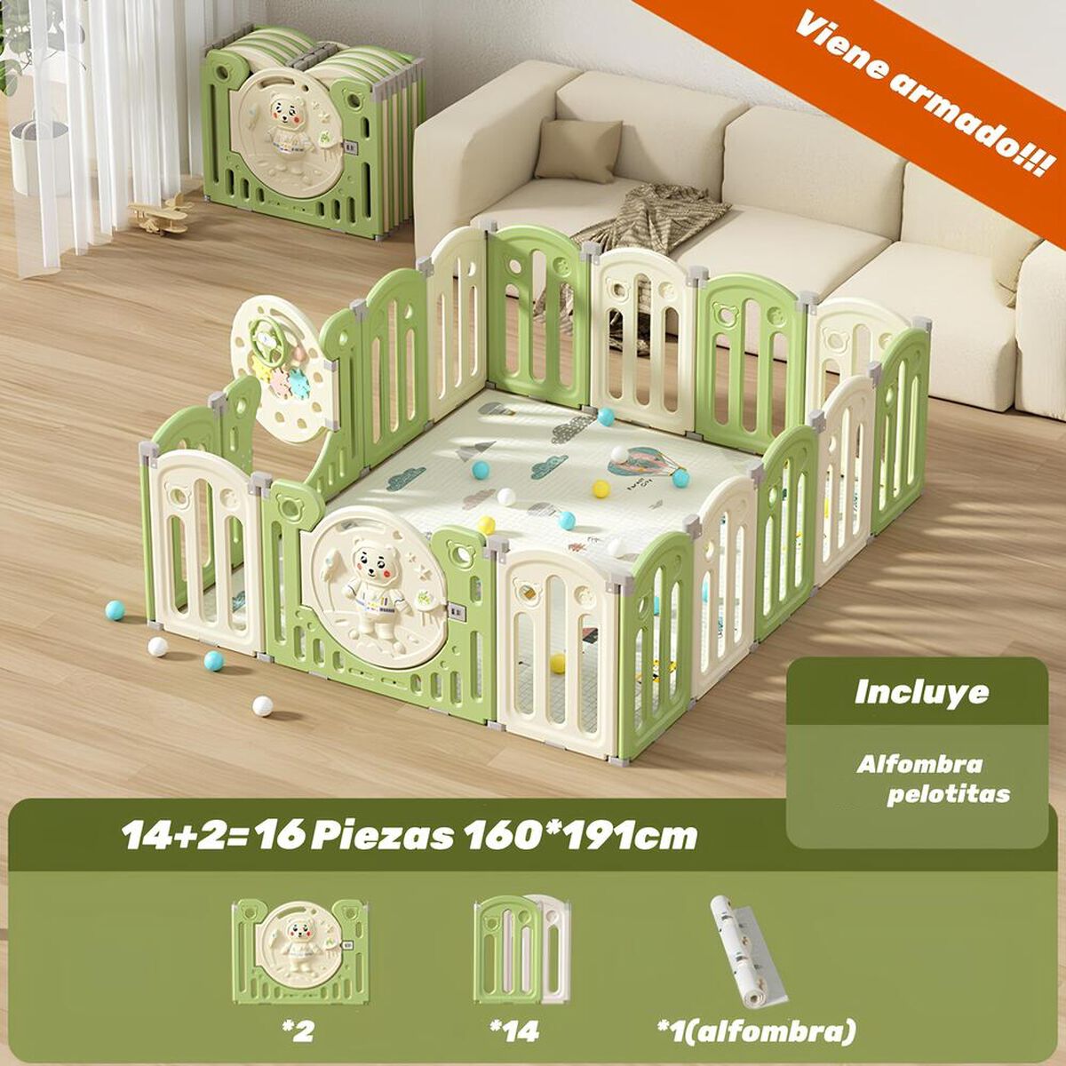 Corral Armado Multiposiciones Accesorios 160*191cm Lubabycas