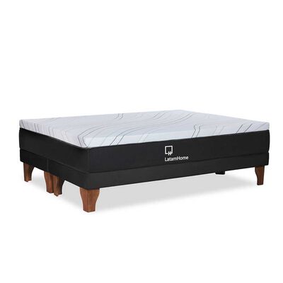 Cama Europea Latam Home Base Dividida King Zen Top Foam Soft Velvet Negro