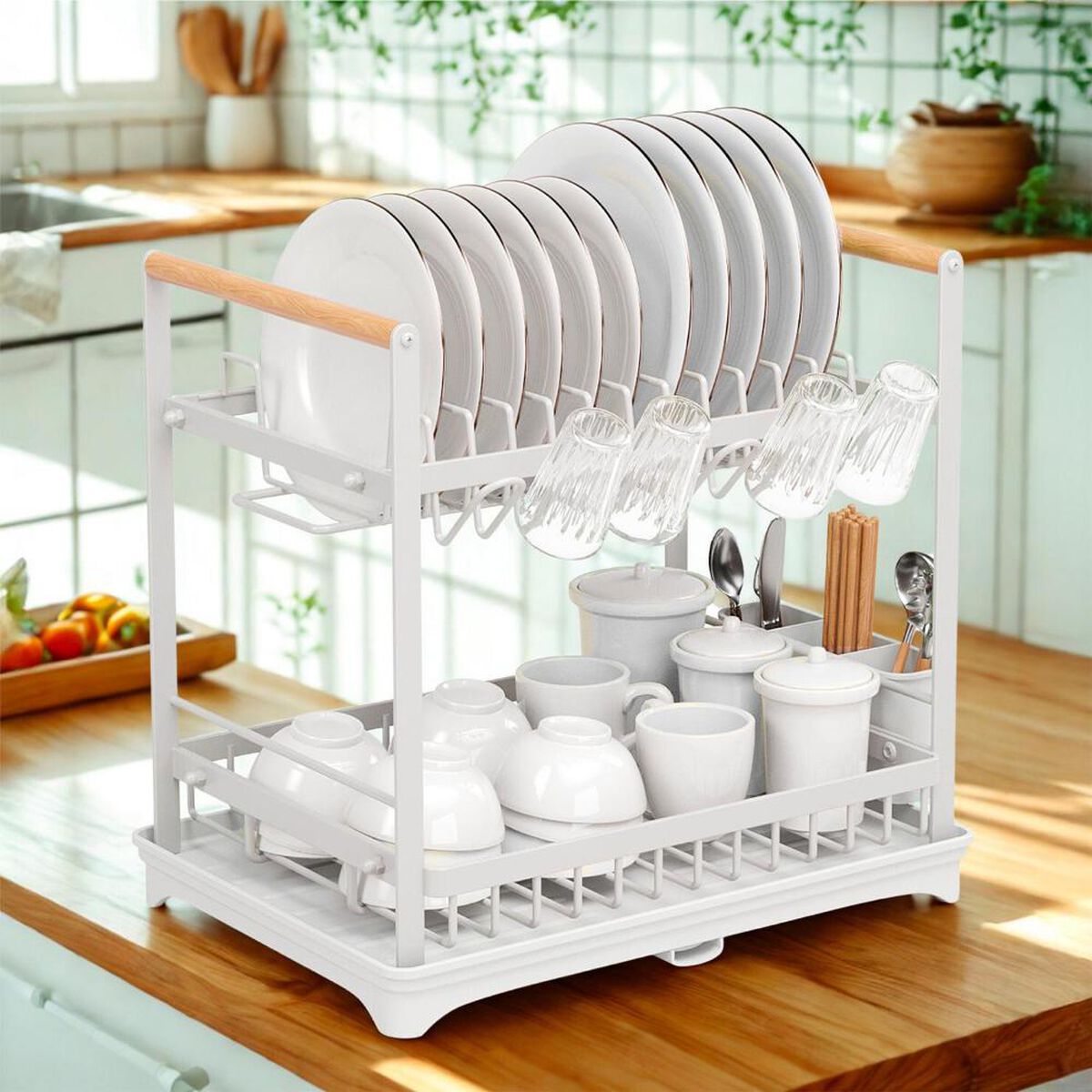 Secaplatos Escurridor Simplit Acero Inox Valencia 2 Niveles Blanco