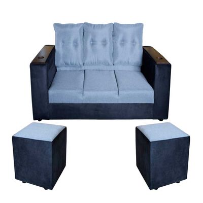 Juego de Living Diseño A&M Home Julietta Sofá 3 Cuerpos + 2 Pouf 1 Cuerpo Negro Gris