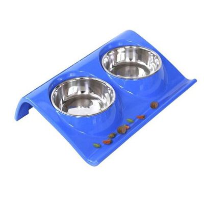 Plato Doble Azul Perro Mascan Melamina