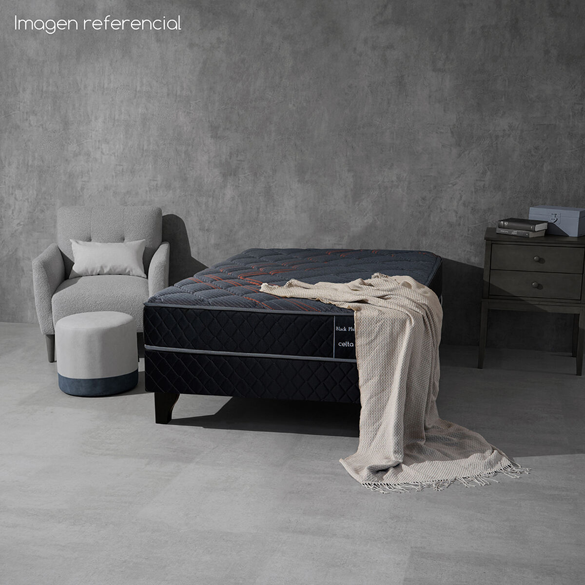 Cama Europea Celta 1,5 Plazas Black Plus
