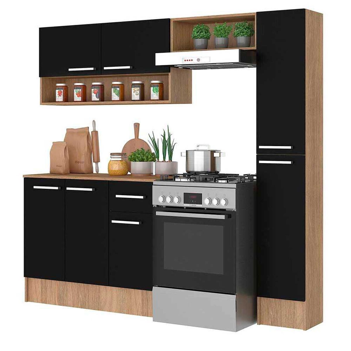 Mueble de Cocina Vekkahome Madri 1 Caj&oacute;n 7 Puertas Negro Caf&eacute;