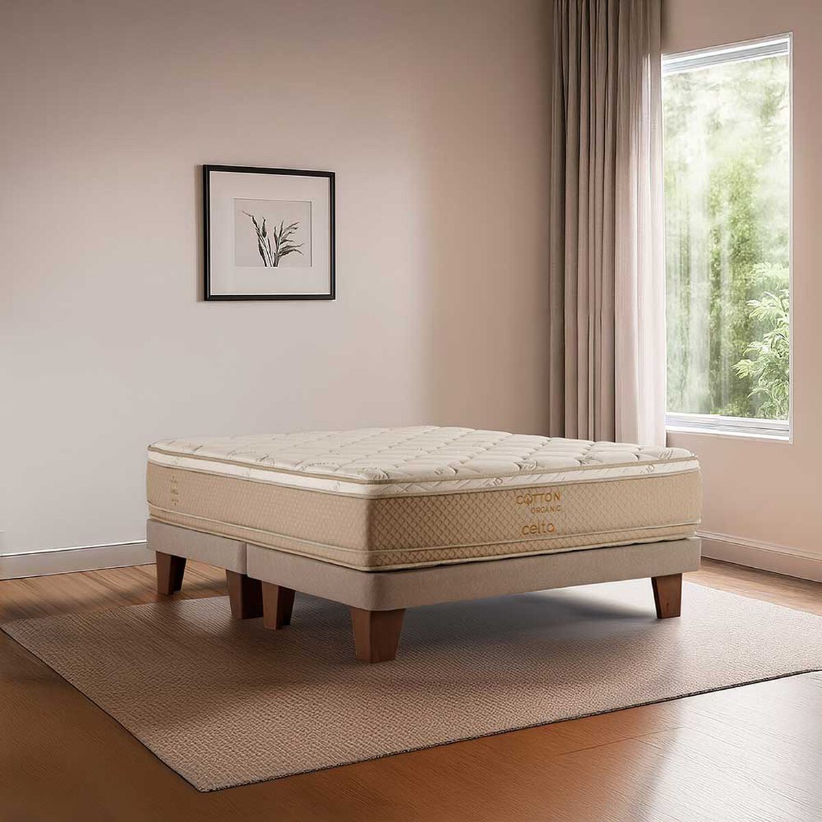 Cama Europea Celta Cotton Organic King + 2 Almohadas Cotton 50 x 90 cm