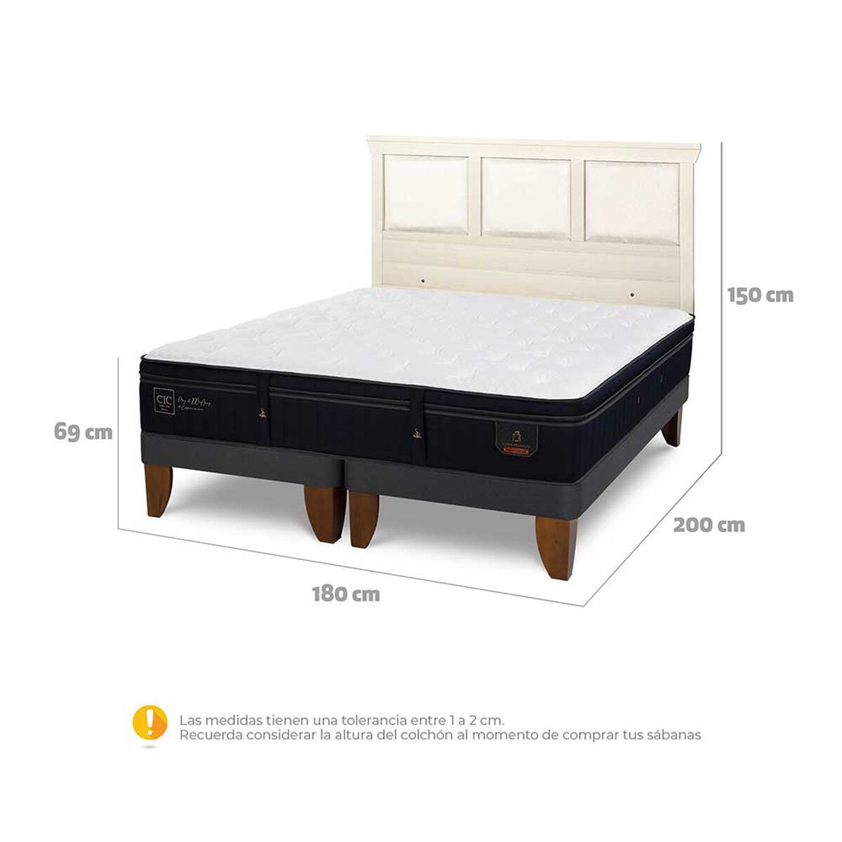 Cama Europea CIC Base Dividida King S&uacute;per Premium + Respaldo Torino Alpino