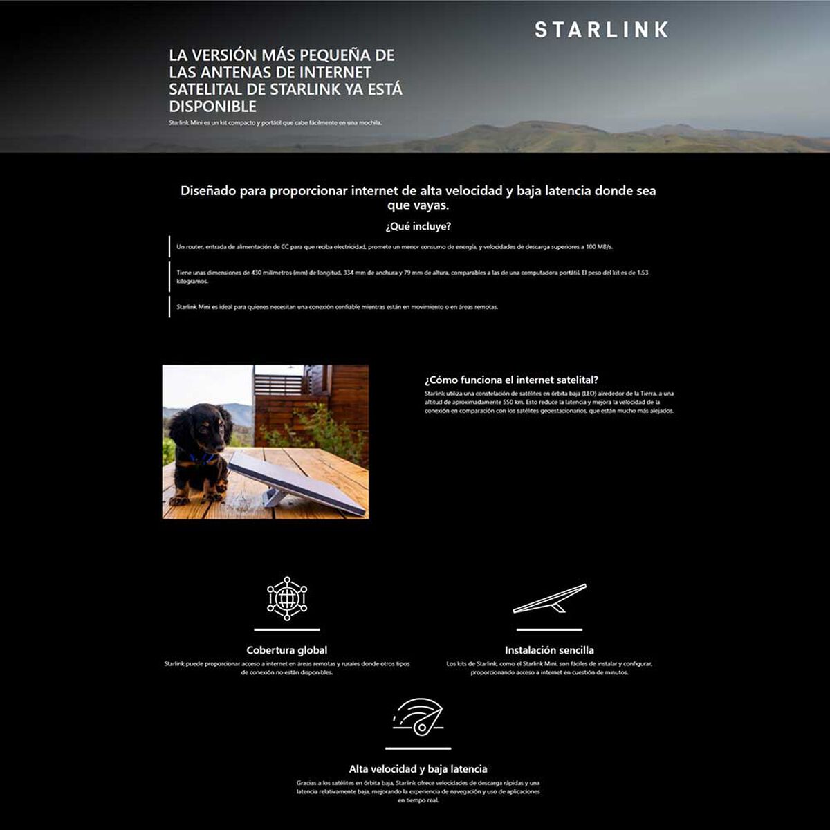 Kit Antena Satelital Starlink Mini Port&aacute;til con Wi-Fi Integrado