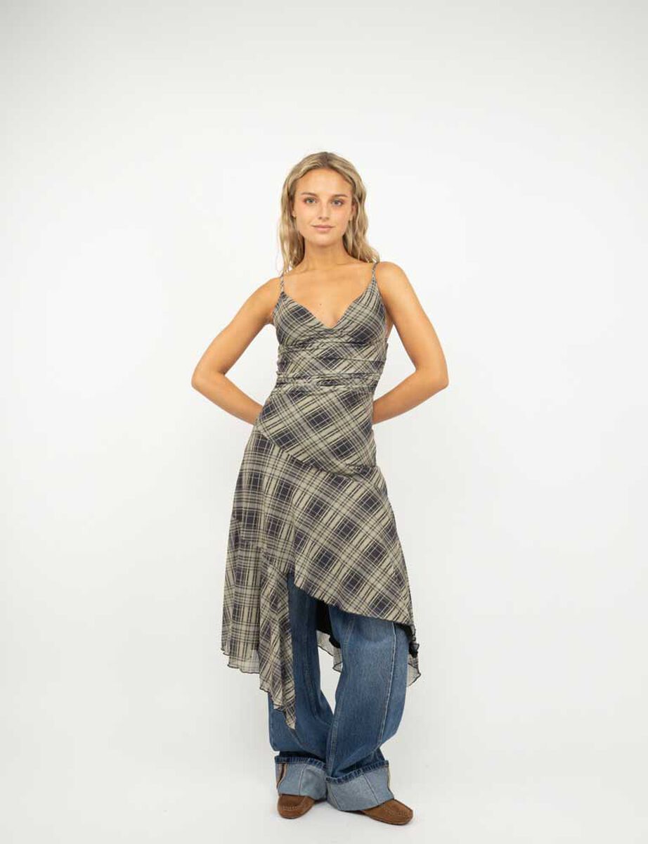 Vestido Tart&aacute;n Asim&eacute;trico Sin Mangas Mujer Icono