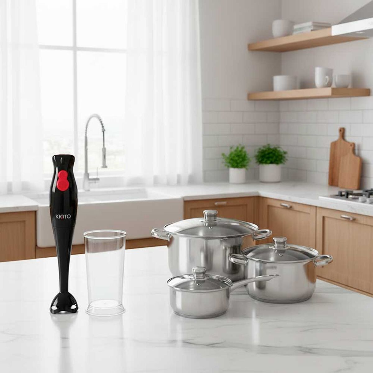 Combo Bater&iacute;a de Cocina Acero D&C Mecina 6 Piezas + Batidora de Inmersi&oacute;n Kioto Kochi 700 ml.