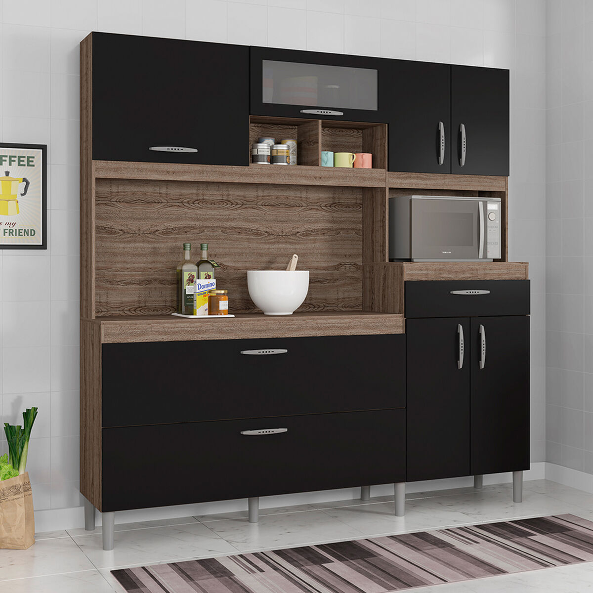 Mueble de Cocina Vekkahome Bisel 8 Puertas 1 Cajón Café Negro