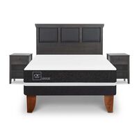 Cama Europea CIC 2 Plazas Ortopedic + Respaldo + 2 Veladores Torino