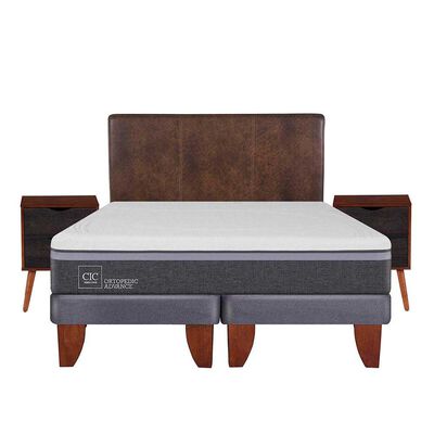 Cama Europea CIC Base Dividida 2 Plazas Ortopedic Advance + Respaldo + 2 Veladores Baker
