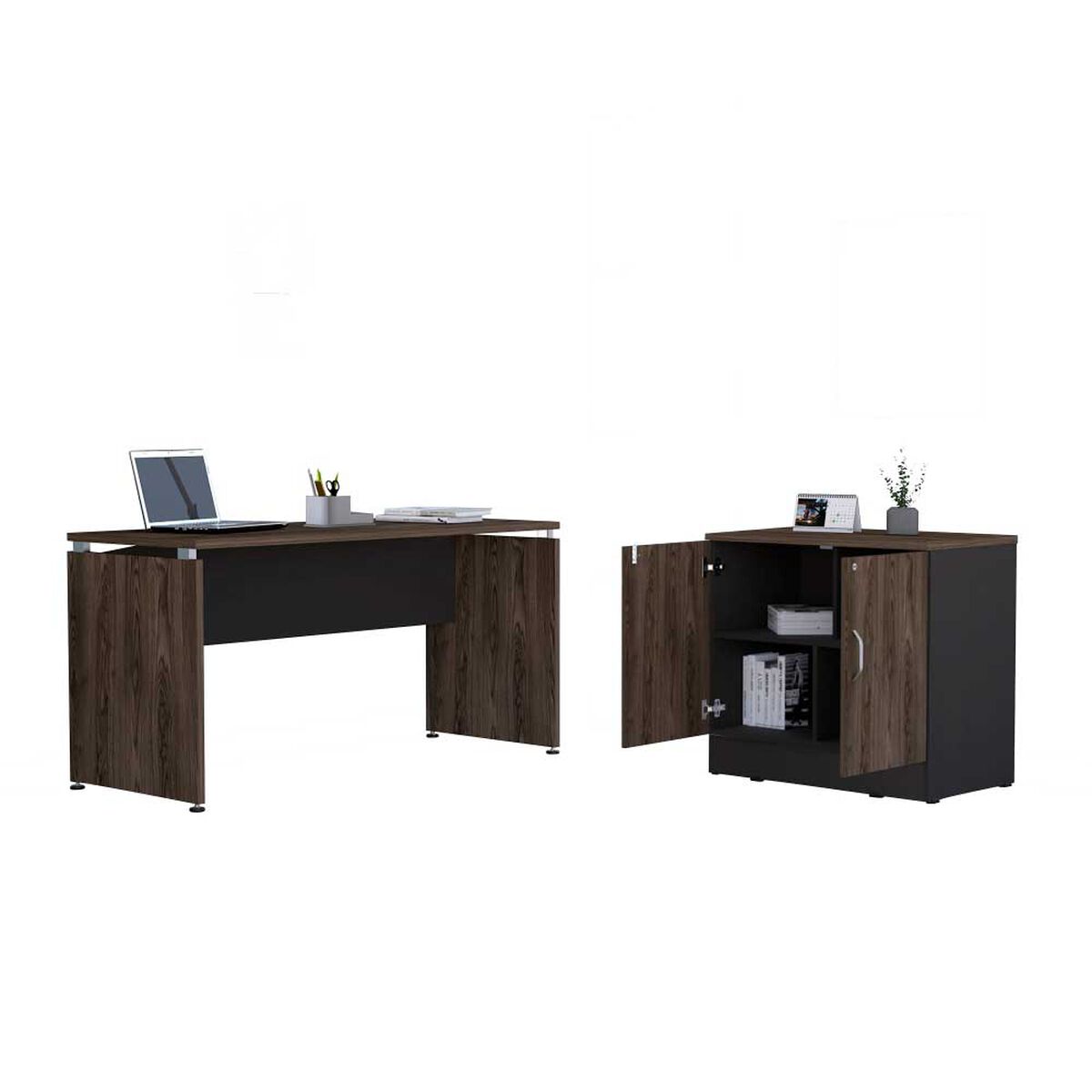 Combo Escritotio + Cajonera 2 Puertas TuHome Home Office Negro Soft-Co&ntilde;ac