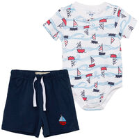 Conjunto Body+Short Chess Baby Blanco, Celeste