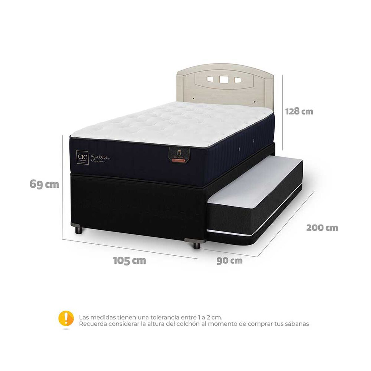 Cama Nido CIC 1,5 Plazas Premium + Respaldo Gales Alpino