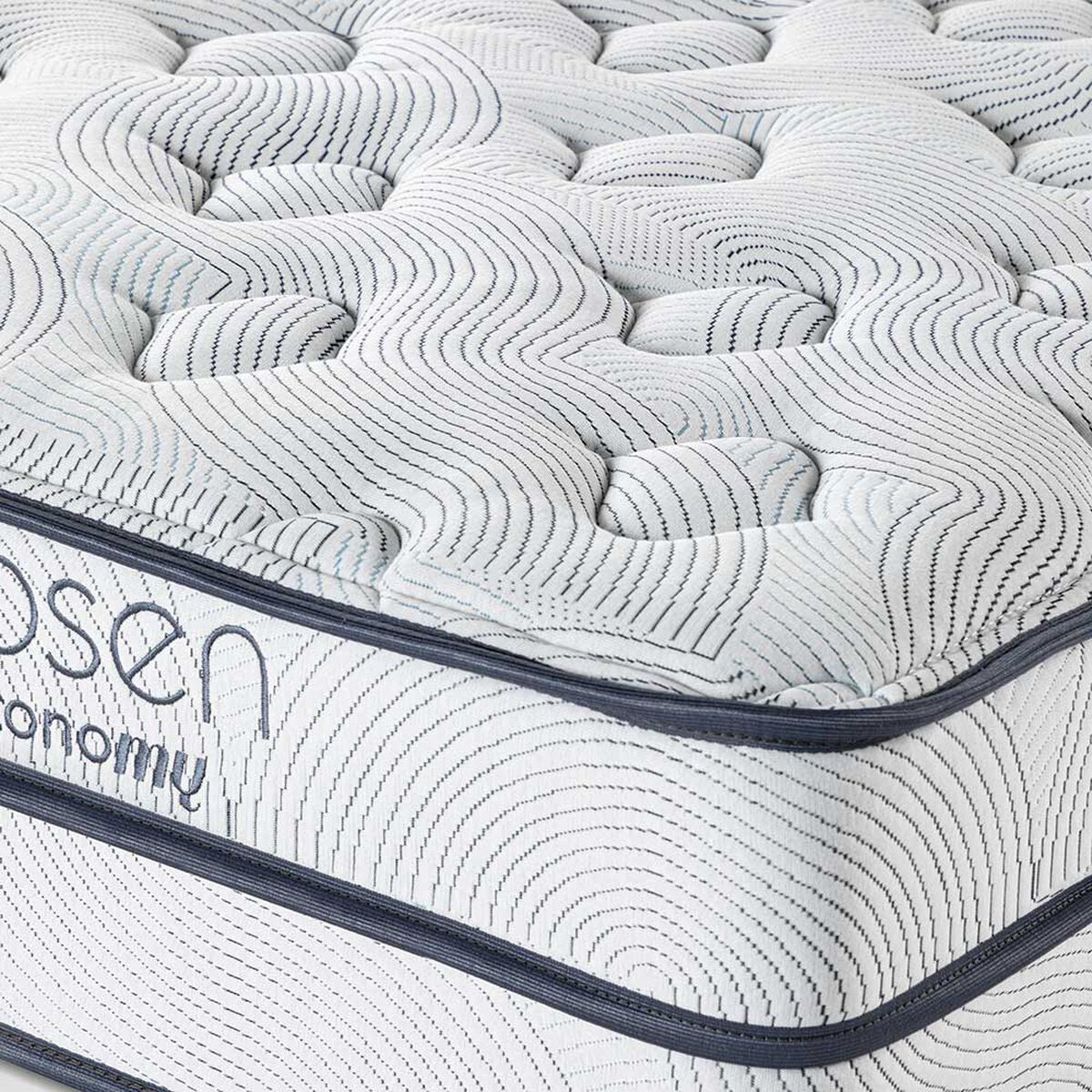 Cama Europea Rosen Base Dividida 2 Plazas Autonomy + Respaldo + 2 Veladores Issey Azul