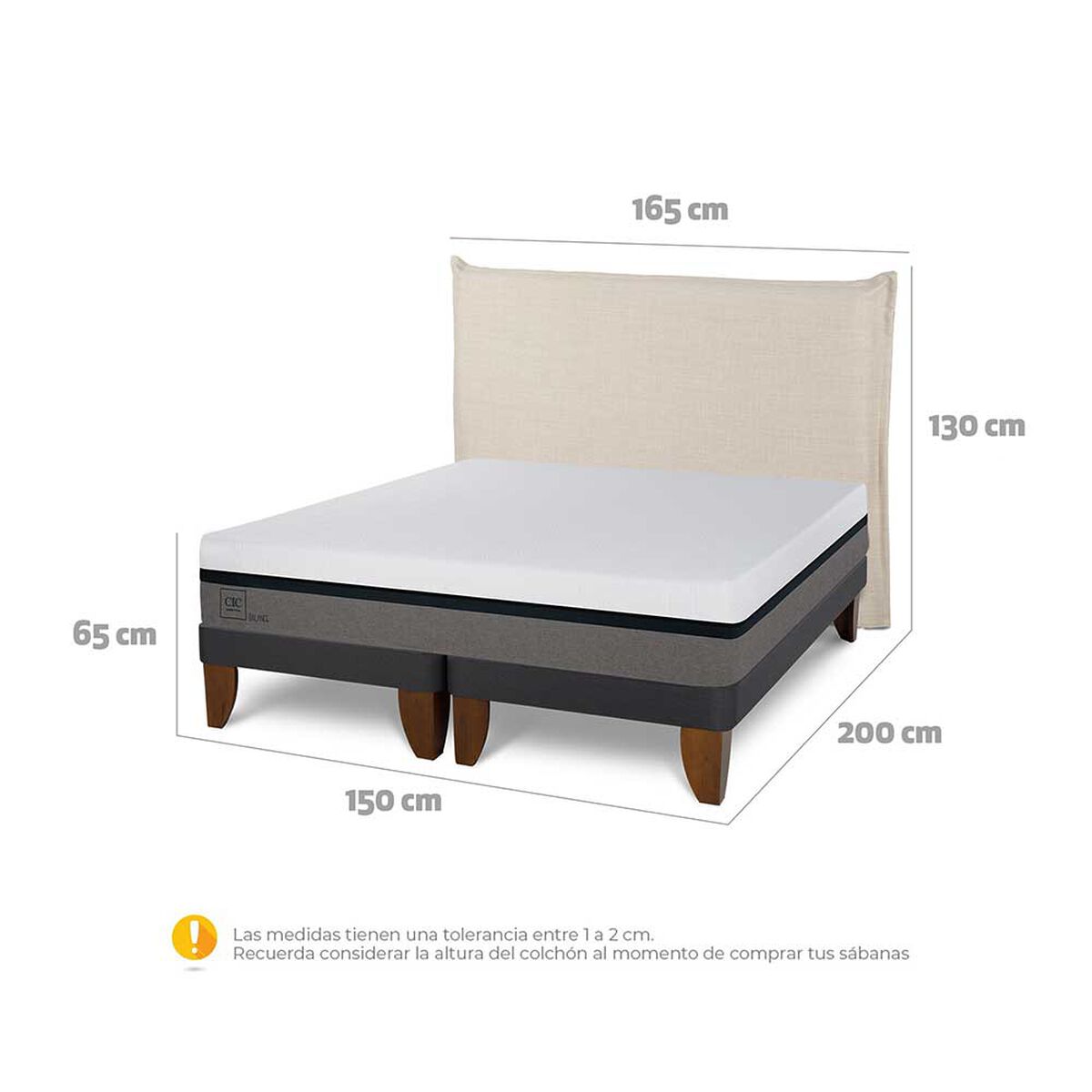 Cama Europea CIC Base Dividida 2 Plazas Balance + Respaldo Tiber