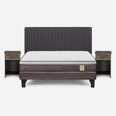 Imagen 1 del producto Cama Europea Rosen 2 Plazas New Style 4 + Respaldo + 2 Veladores Grafito