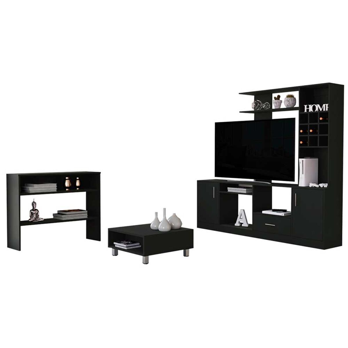 Combo Mesa de Centro + Arrimo + Centro de Entretenimiento con Bar Beijing Wengue Tuhome