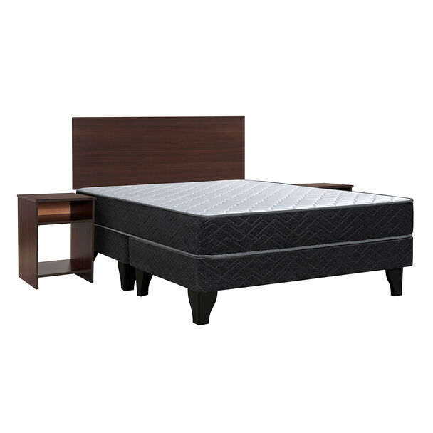 Cama Europea Celta Base Dividida 2 Plazas Cadiz + Respaldo + 2 Veladores Castilla Café