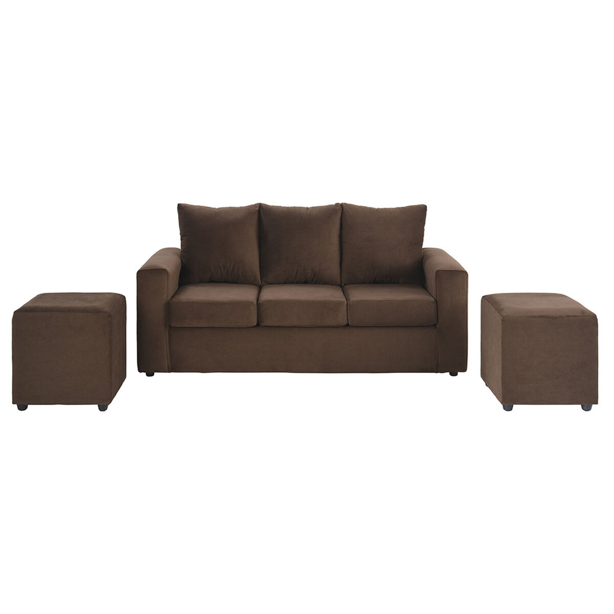Sofá Bodevir Kendy Felpa 3 Cuerpos + Dos Pouf Cali Chocolate