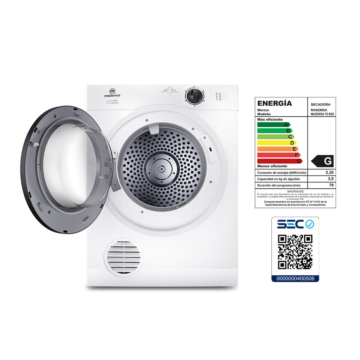 Secadora de Ropa Mademsa 7D BZG 7 Kg.