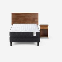 Cama Europea Rosen 1 Plaza Wave + Respaldo Tabor Caramelo + Velador