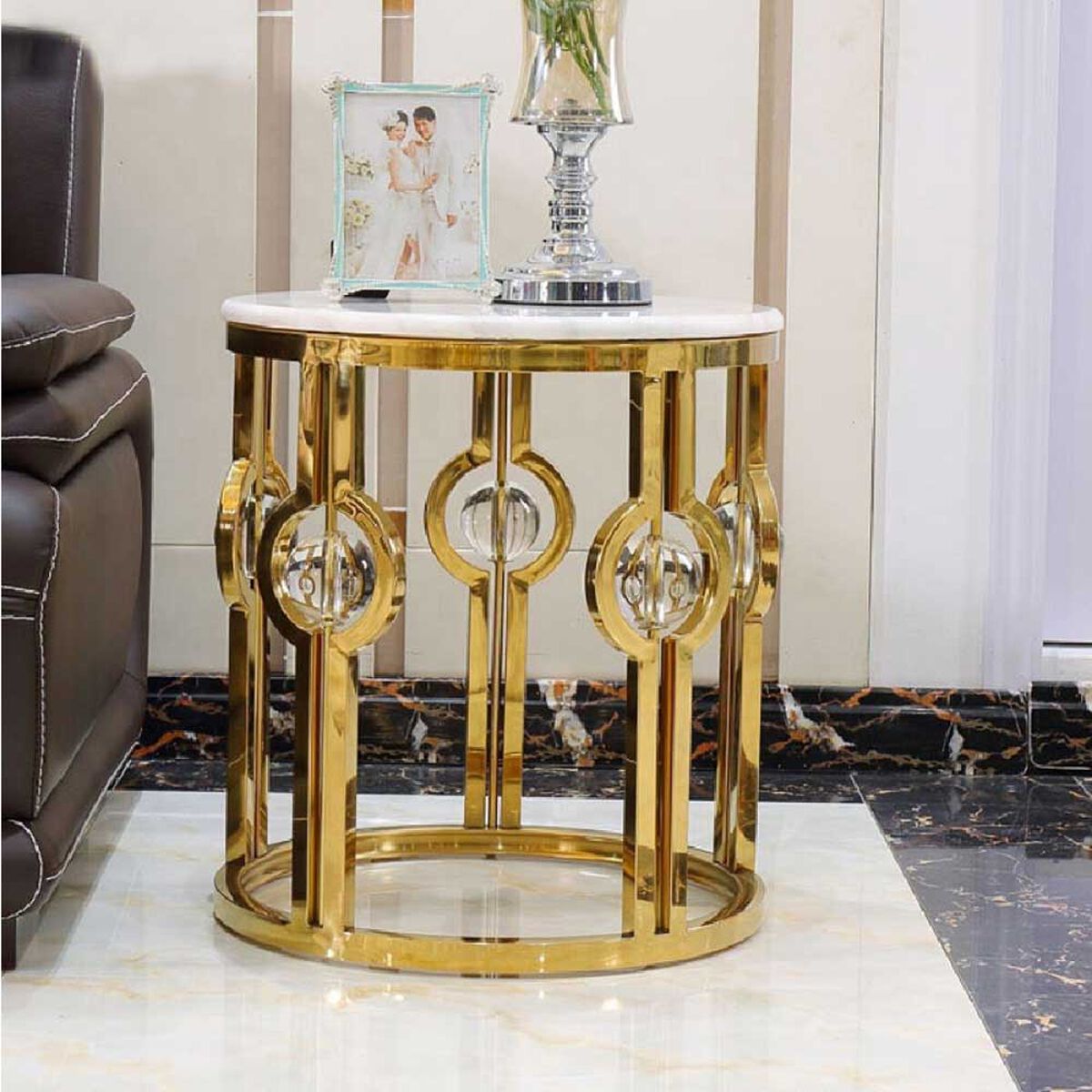 Mesa Lateral Ankara Store Marsella Blanco Dorado