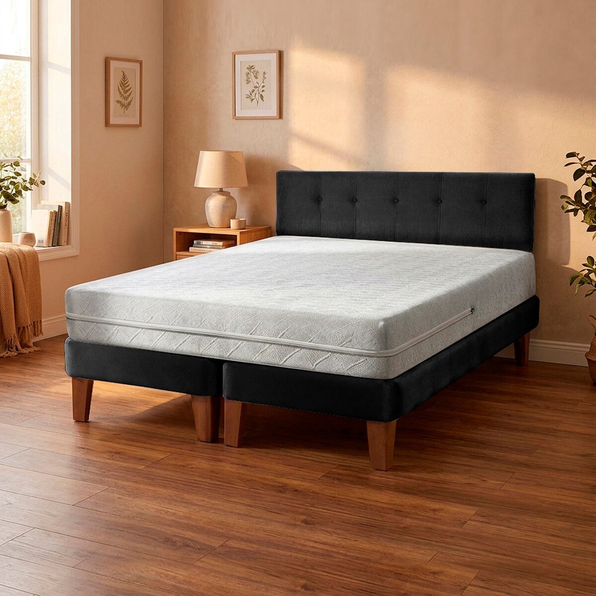 Cama Europea Latam Home 2 Plazas Zen Best 190 Cm Negro + Respaldo