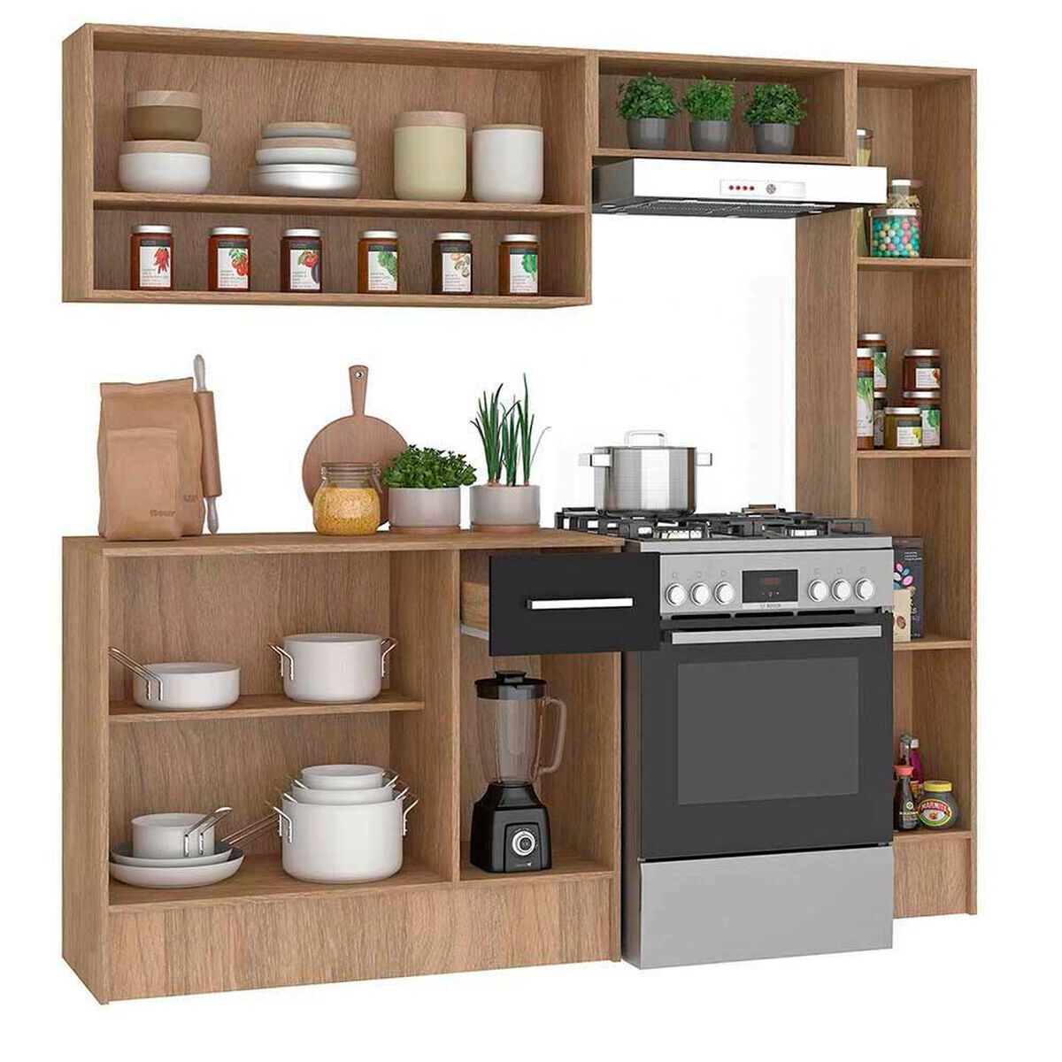 Mueble de Cocina Vekkahome Madri 1 Caj&oacute;n 7 Puertas Negro Caf&eacute;