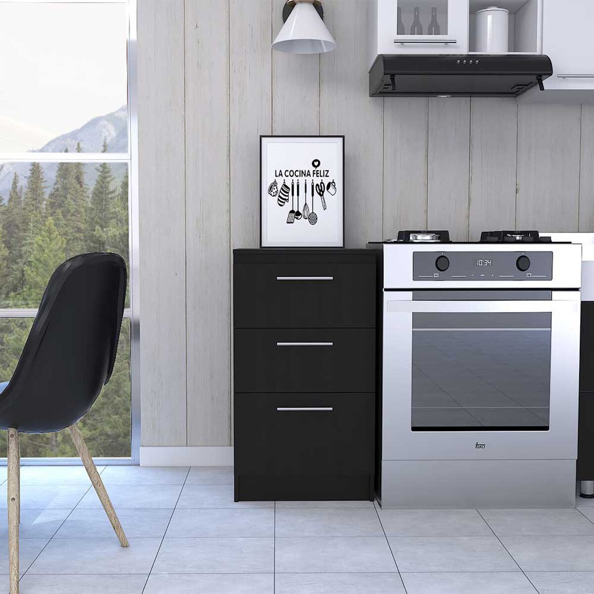 Mueble Inferior TuHome Manchester 1 Puerta 3 Cajones Wengue
