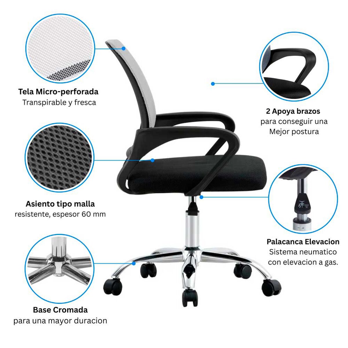 Combo Oficina Escritorio Avellana + Silla New York Negra y Blanca Arthome