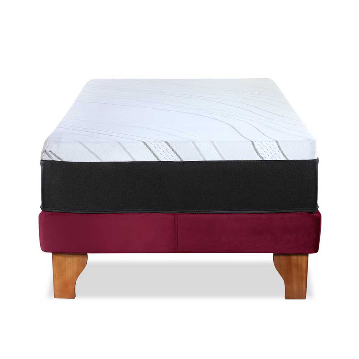 Cama Europea Latam Home 1 Plaza Zen Top Foam Soft Velvet Burdeo