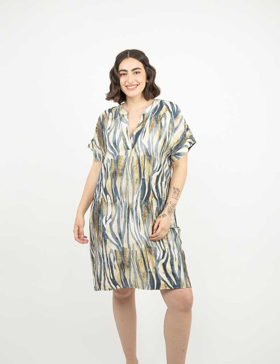 Vestido Corto Estampado Manga Corta Mujer Extralindas