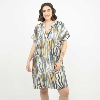 Vestido Corto Estampado Manga Corta Mujer Extralindas Azul