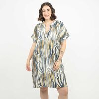 Vestido Corto Estampado Manga Corta Mujer Extralindas Azul