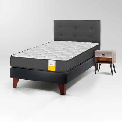 DRIMKIP Cama Europea Drimkip 1,5 Plazas Funcional + Respaldo Royal + Velador Rock