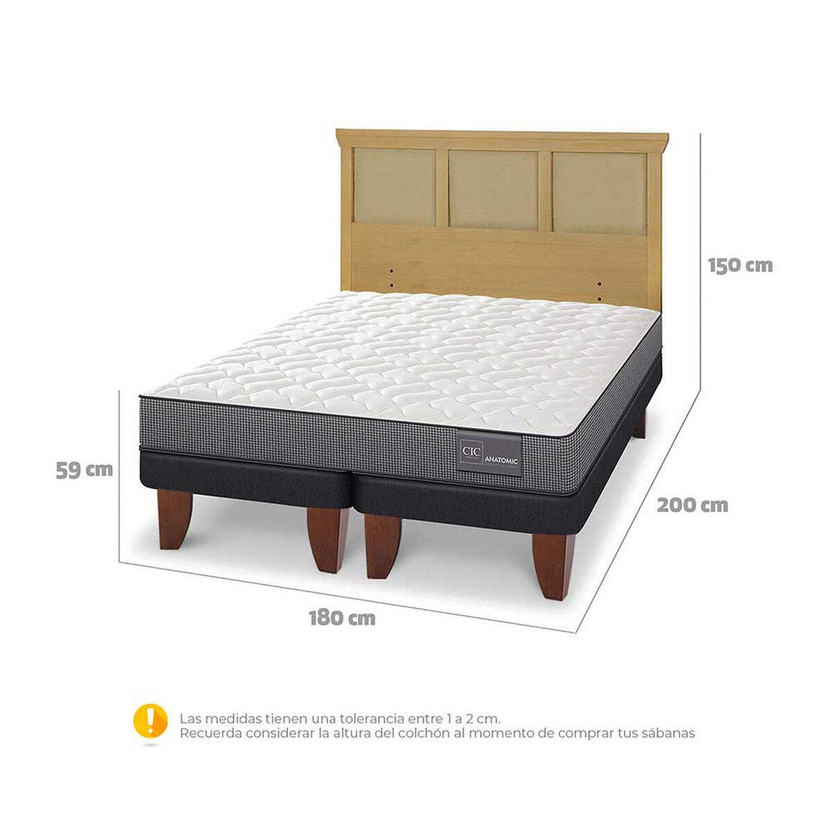 Cama Europea CIC Base Dividida King Anatomic + Respaldo Torino Mostaza