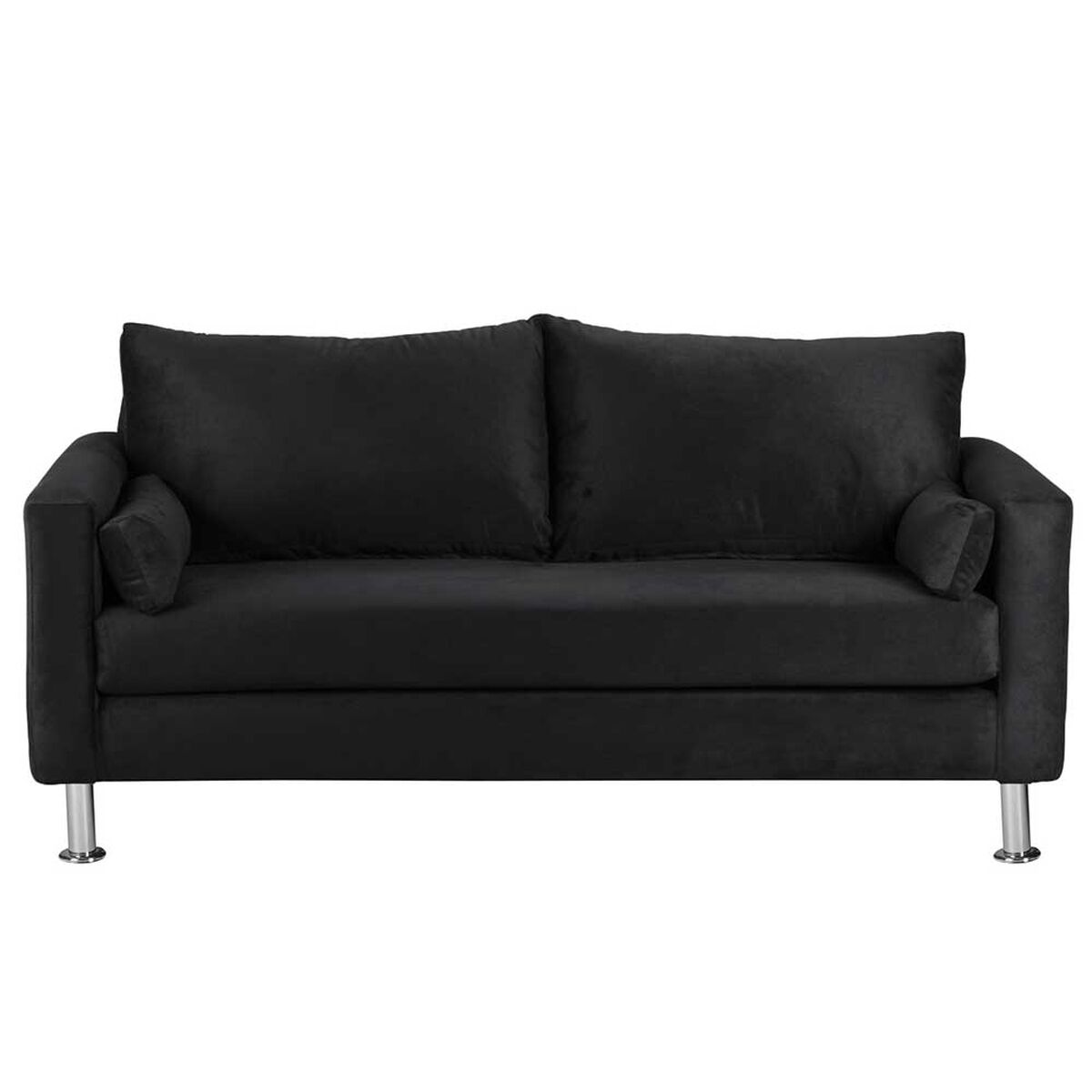 Juego de Living Bodevir Sky Felpa 12 Sofá 3 Cuerpos + Dos Pouf 1 Cuerpo Negro 