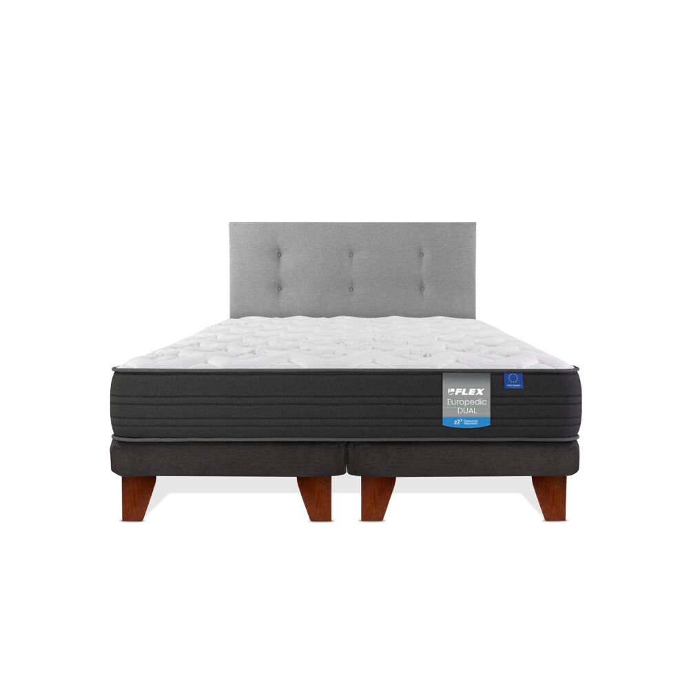 FLEX Cama Europea Europedic Dual King + Respaldo Royal Gris