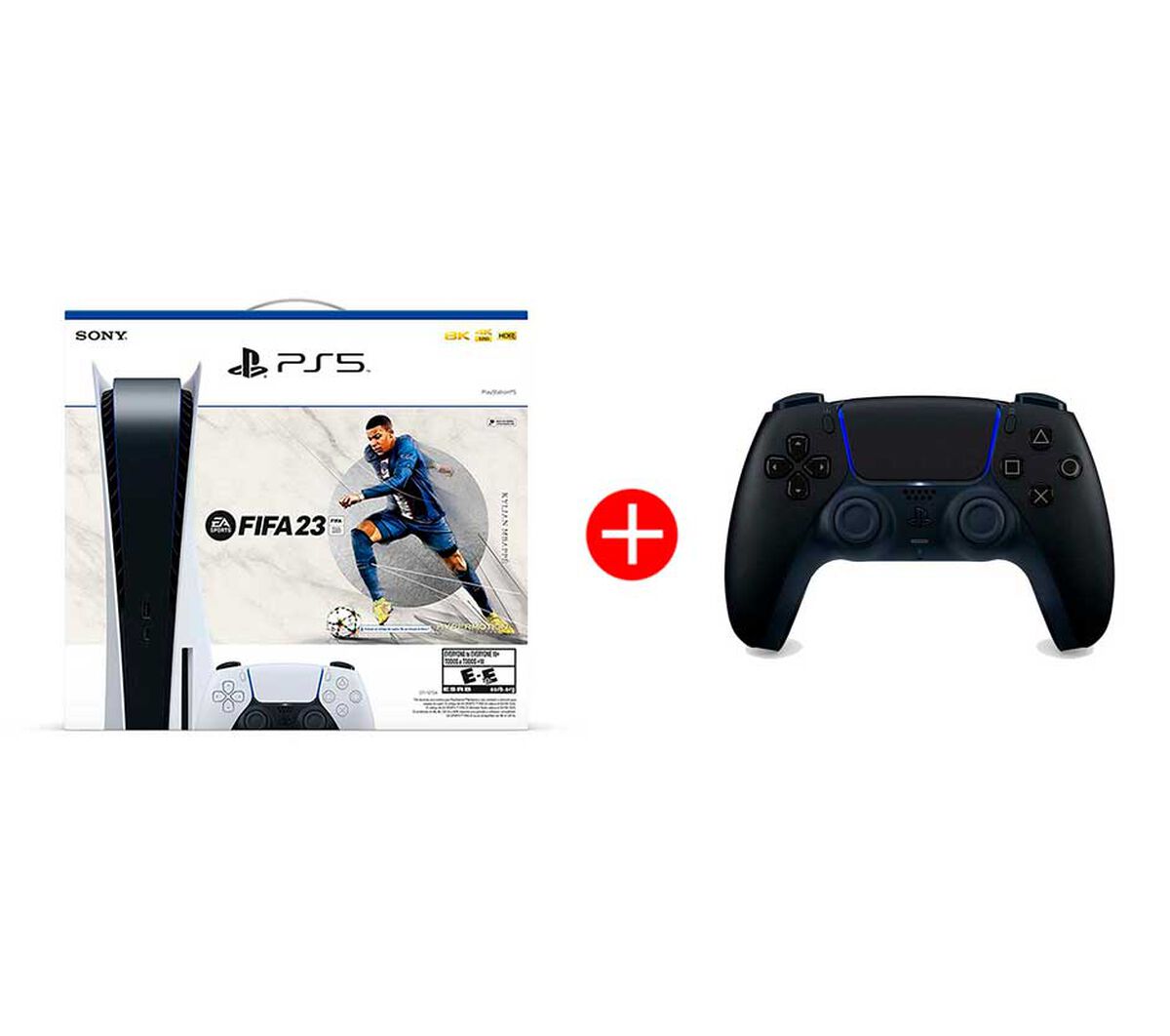 Combo Consola Sony PlayStation 5 con Disco + Juego FIFA 23 + Control Inalámbrico PS5 DualSense Negro