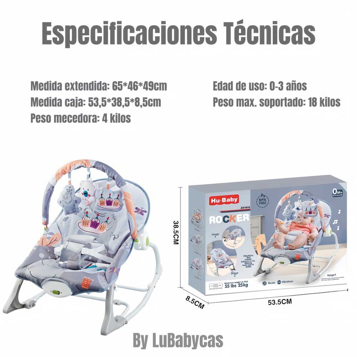 Silla Nido Mecedora con Vibración y  Melodía Rosada LuBabycas