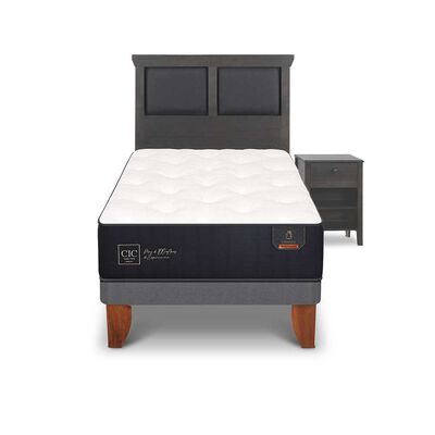 Cama Europea CIC Base Normal 1,5 Plazas Premium + Respaldo + Velador Torino