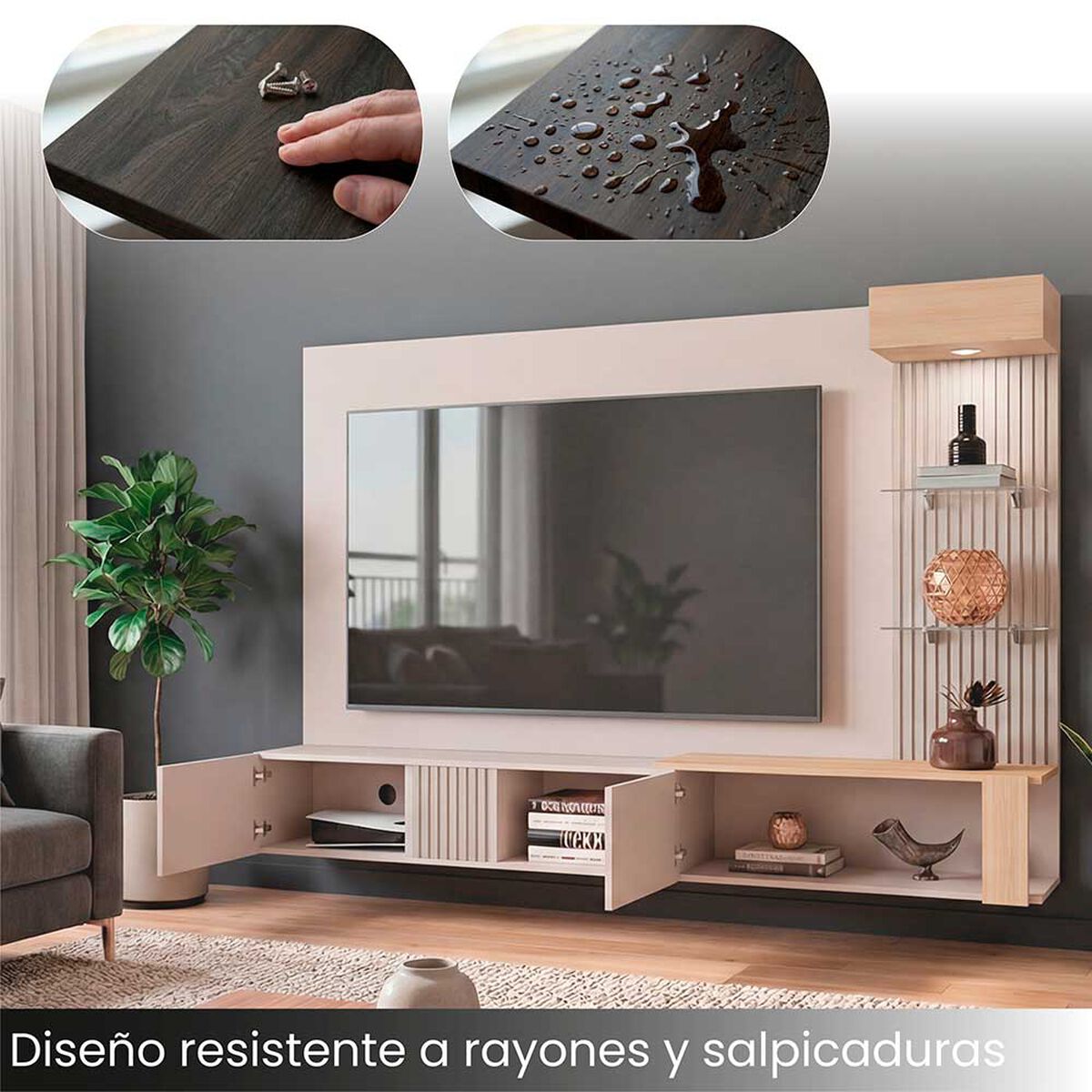 Panel TV Tuhome Isolde Hasta 70" 2 Puertas Capri Fresno