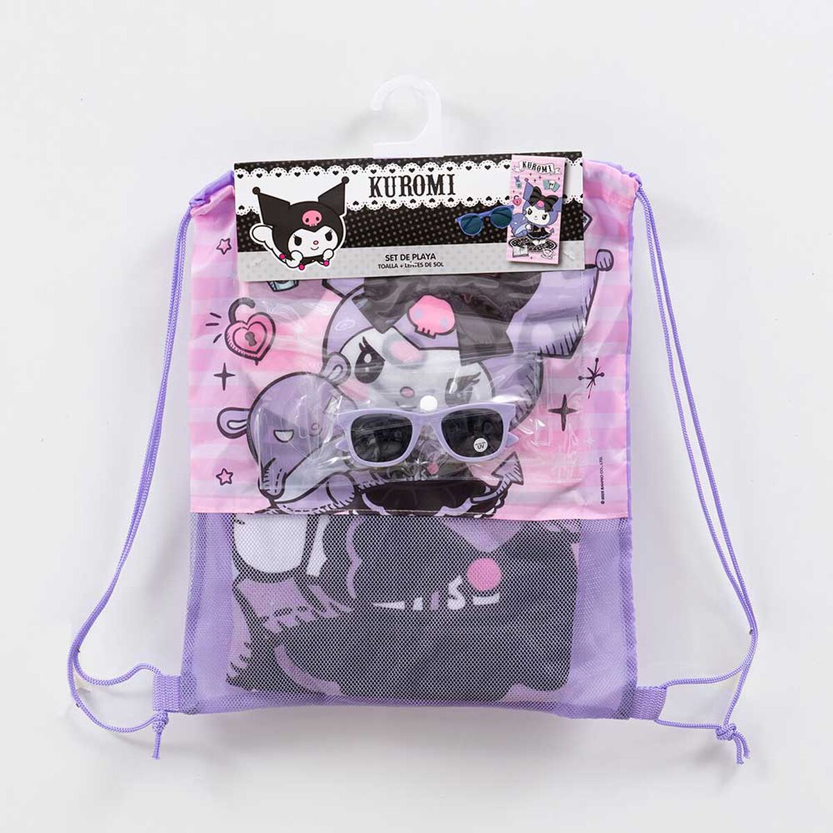 Toalla de Playa Infantil + Lente de Sol Sanrio Kuromi Bruja 70 x 140 cm