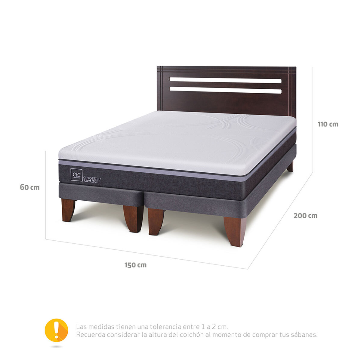 Cama Europea CIC Base Dividida 2 Plazas Ortopedic Advance + Respaldo