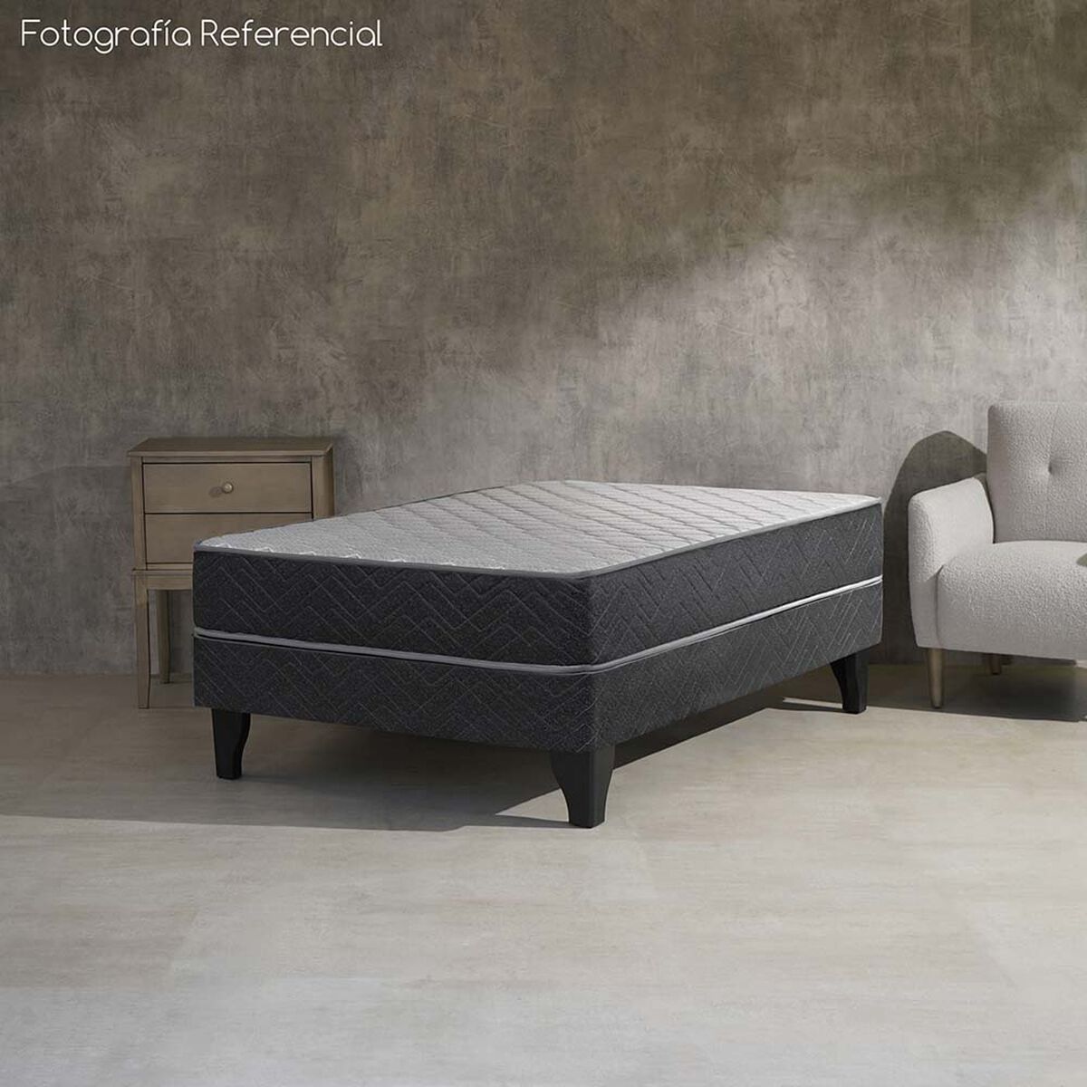 Cama Europea Celta 1 Plaza Atlantis Black + Respaldo Asturias
